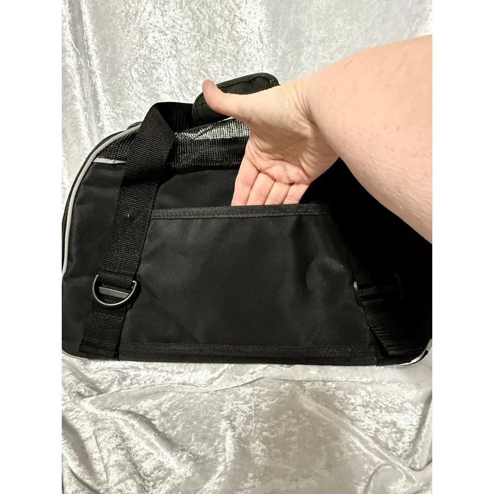 Black Mesh Soft Sided Pet Carrier Bag Small Dog Cat Travel Tote Reflective Trim